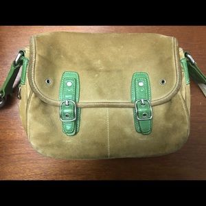 Authentic Coach Bag Suede/Tan & Green Leather